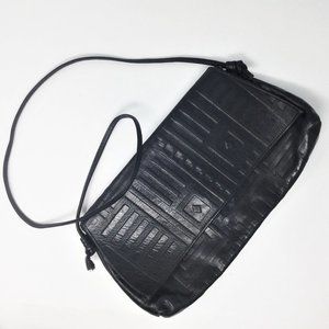 Vintage Black Leather Geometric Embossed Crossbody
